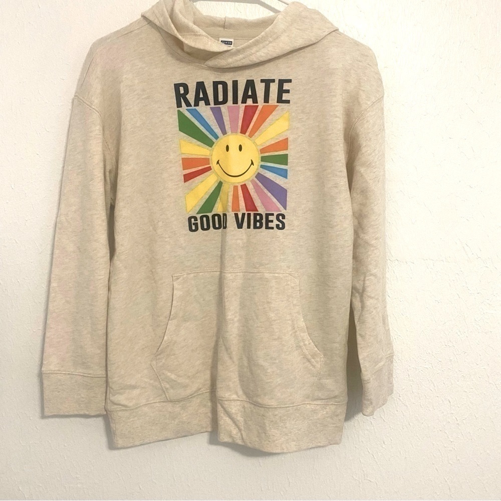 Pop Sugar X Old Navy Sweatshirt Hoodie Graphic Large 10-12 “Radiate Good Vibes